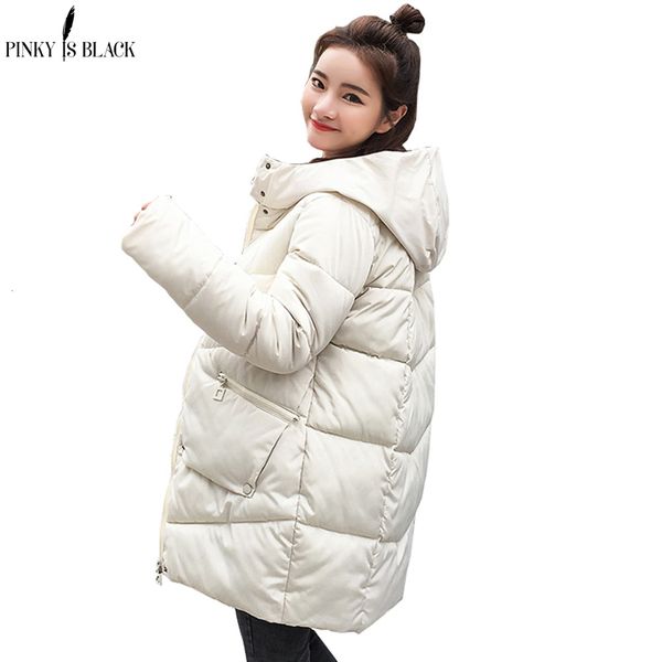 

pinkyisblack snow wear 2018 women winter jacket parkas female warm thicken middle-long slim cotton padded hooded jacket coat y190926, Black;white