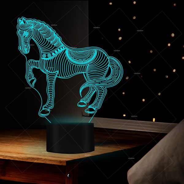 

horse modeling creative 3d lamp novelty creative crafts led night light remote touch switch 7 color change 3d light fixtures