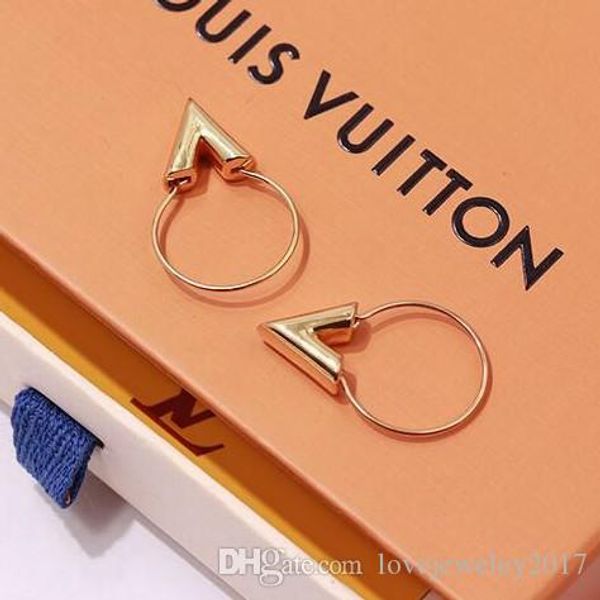 

luxury designer jewelry women necklaces letter v hoop earrings silver rose gold chain elegant stud with alphabet, Golden;silver