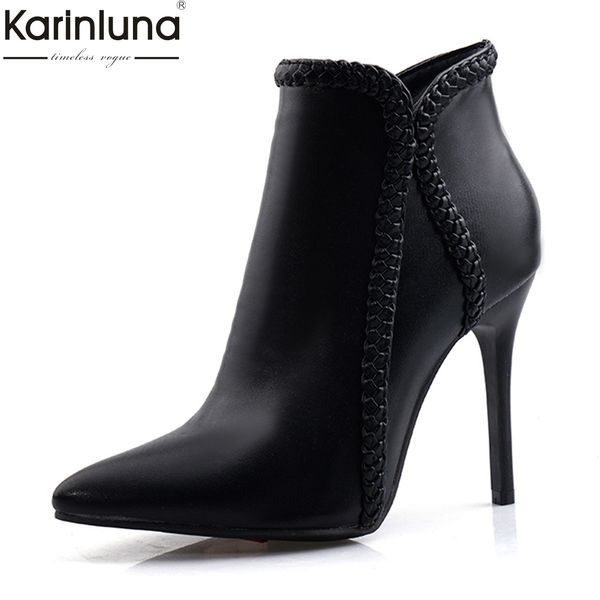

women's fashion 2019 big size 34-48 add fur party ankle boots women shoes super thin high heels shoes woman boots female, Black