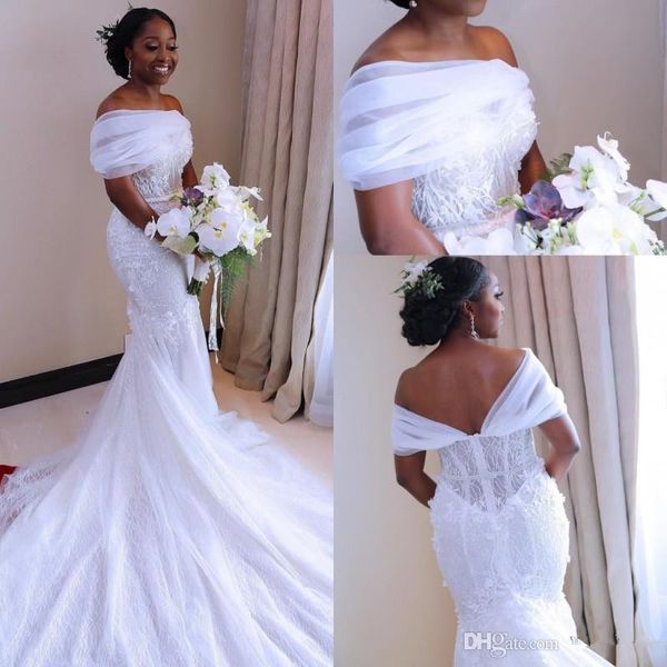 

off the shoulder black african wedding dresses plus size mermaid bridal gonws nigerian arabic african wedding gowns custom made, White