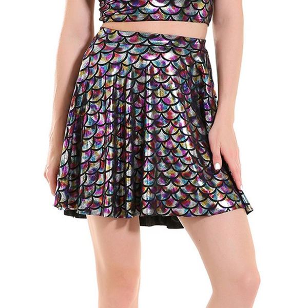 

skirts plus size 12 colors women's new summer scale color scales skirts 3d digital printing femininas pleated skirt, Black