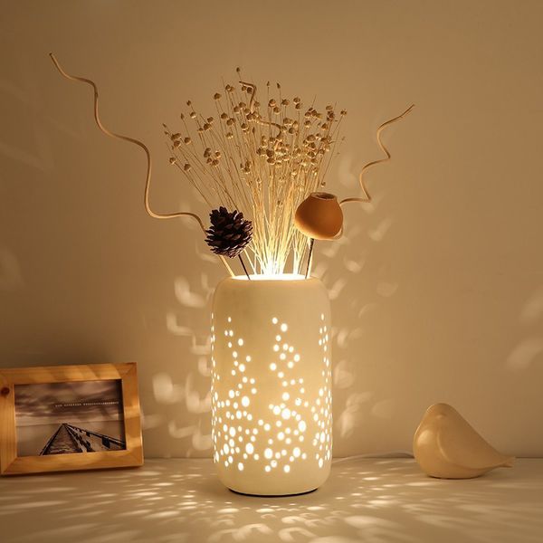 Nova mesa de mesa ceramics lampshade flor falsa moda romântica para quarto cama sala de estar mesa luzes e27 botão botão