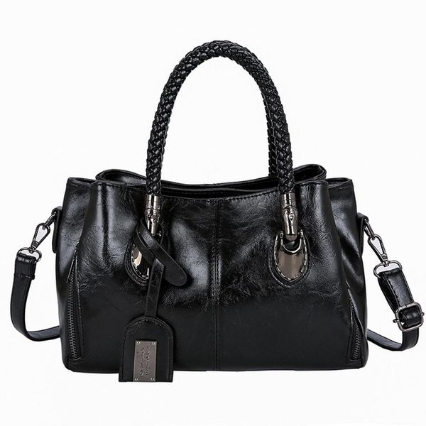

fashion women pendent solid color shoulder bag large capacity leather rope handle handbag black wine crossbody pack tote bag /e