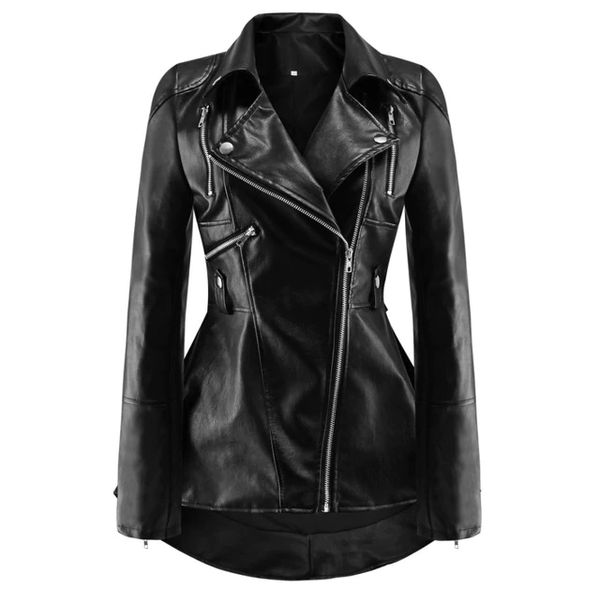 

black pu leather motorcycle jacket women autumn fashion outerwear zipper cool slim fitness female goth casual coat, Black;brown