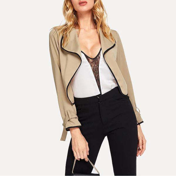 

women's coats suit khaki cardigan lapel long sleeve casual loose business office lady suit casual elegant autumn spring coat, Black;brown