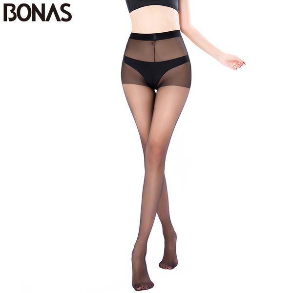 BONAS 15D Plus Size Nylon Collant Donna Tinta unita Trasparente Collant Fashion Big Size Nero Collant resistente Calze Donna