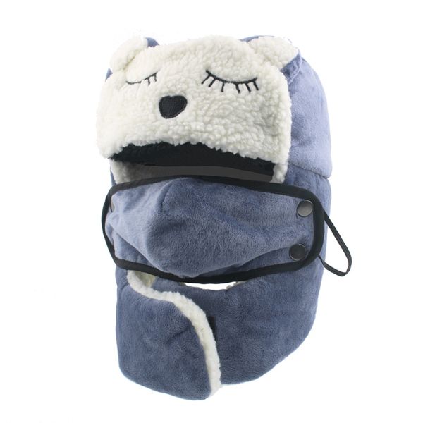 

women plus velvet thick earmuffs windproof mask scarf warm snow caps, Blue;gray