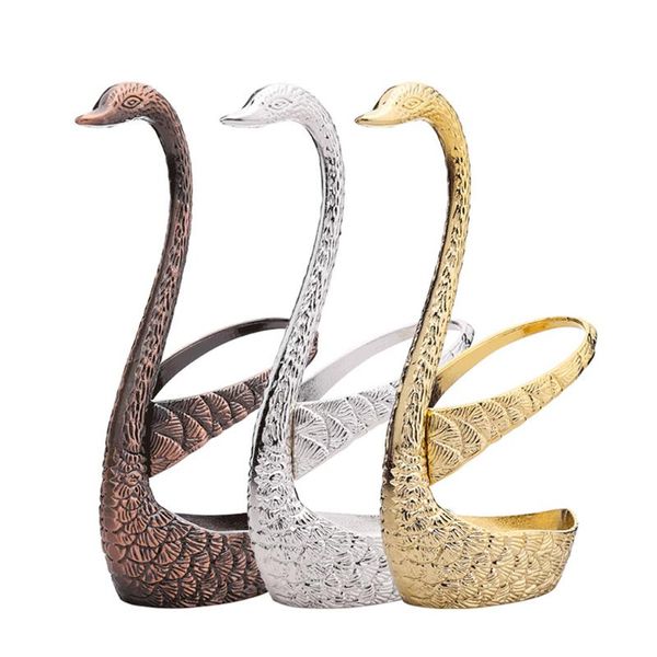 

ag 7 pcs swan fruit base holder forks set stainless steel salad dessert forks coffee spoon cake tableware zero waste flatware