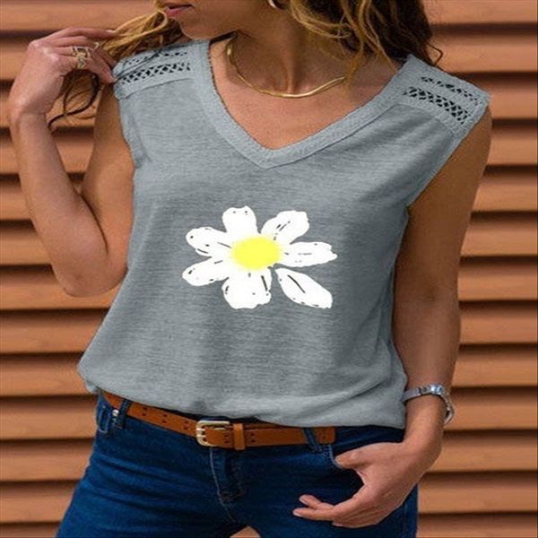 

2020 sleeveless v-neck daisy printed short-sleeved t-shirt 2020 sleeveless v-neck daisy printed short-sleeved t-shirt, White