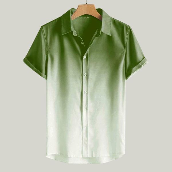 

men's button loose blouse breathable short sleeve turn-down collar gradient shirt patchwork shirt men ropa mujer, White;black