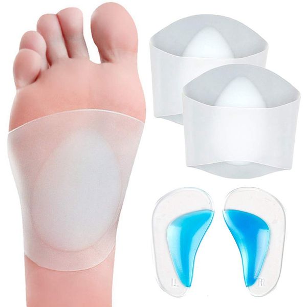 

gel arch support set, 2 pairs plantar fasciitis sleeves/shoe insoles for flat feet, reusable soft silicon arch sleeves with padd, Black