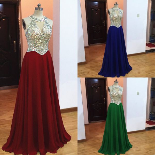 Halter Chiffon Prom Dresses prata frisada de cristal único Bust Designer Cap Sleeve Ruched longa noite vestidos de baile vestido formal elegante