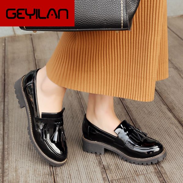 

classic patent leather oxford shoes for women spring soft leather oxfords flat shoes women casual slip on woman, Black