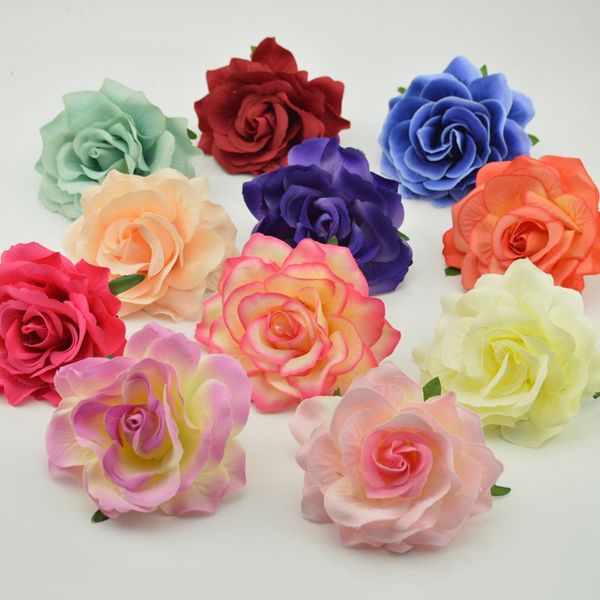 

10cm 5pcs artificial flower head silk blooming roses for wedding car decora diy garland material simulation fake flower
