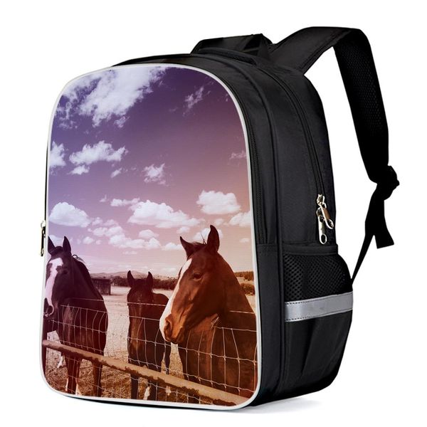 

funny animals horse backpacks school bag child book bag sports bags bottle side pockets school student silver edge