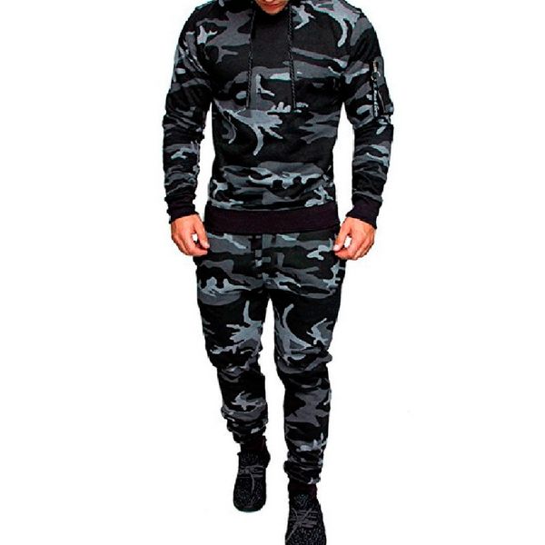 

litthing 2018 мужчины камуфляж толстовки брюки set мужской печать пуловеры толстовка толстовки мужчины спортивная одежда top two piece set, Gray