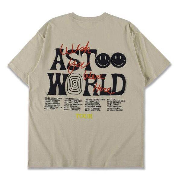 

2020 spring summer europe usa astroworld city tour tee tshirt lady men women smiley face puff print short sleeve cotton t shirt, White
