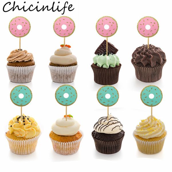 

chicinlife 10шт пончик cupcake toppers с днем рождения партии baby shower kids благоприятная свадьба пончик партии торт аксессуар supplies