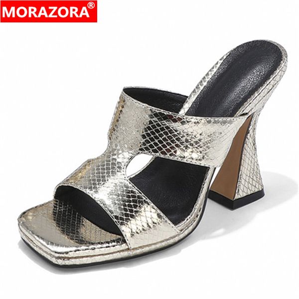 

morazora 2020 women sandals mixed colors snake summer high heel party wedding shoes ladies sandals big size 43, Black