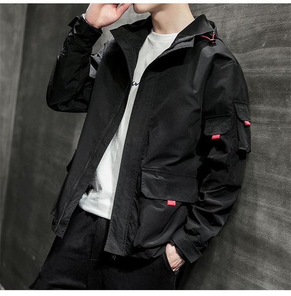

mens spring autumn letters jacket zipper fly mens coats with pockets hooded collar long sleeved jacket, Black;brown