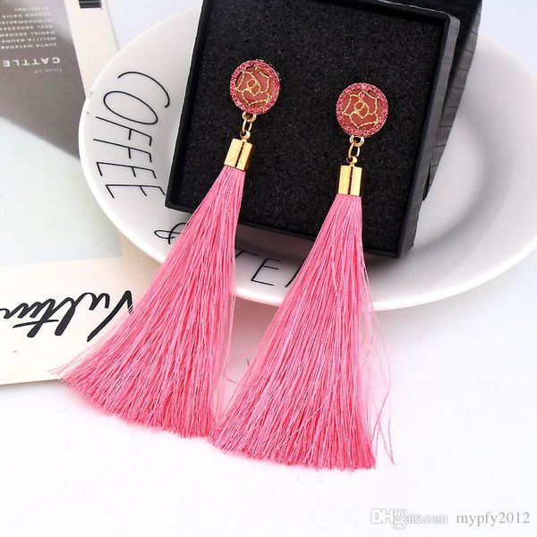 

fashion bohemian ethnic tassel drop earrings for women party gifts long earring cotton fringe tassel jewelry 9 colors lx, Silver
