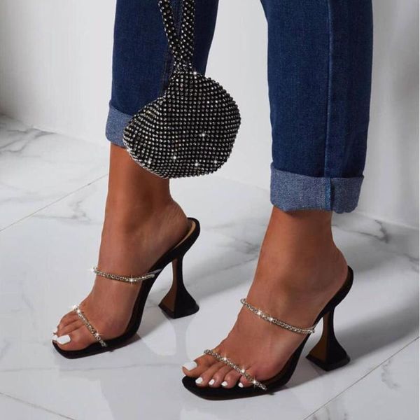 

fashion women high heeled sandals summer sandals crystal shoes woman bar party slipper ladies plus size shoes slippers, Black
