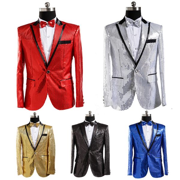 

sequins men's suit jacket performance jacket night club singer presides over coat host studio suit clothes costume clothes top, White;black