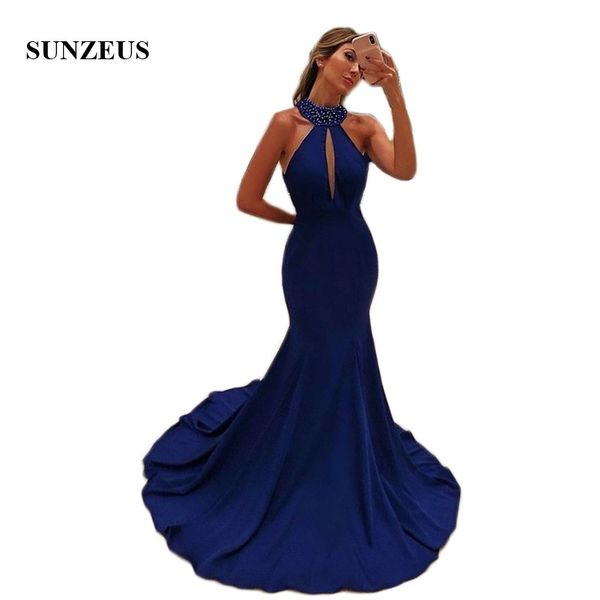 

beaded high neck royal blue evening dresses long mermaid backless formal evening gowns keyhole front jeresy dress party, White;black