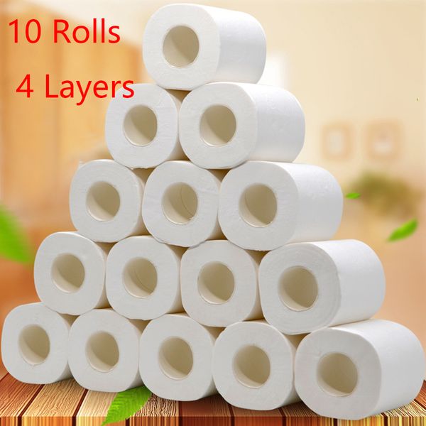 

10 rolls white paper towels 4 layers soft toilet paper toilet roll tissue roll paper bulk bath tissue bathroom fast shipping fs9504