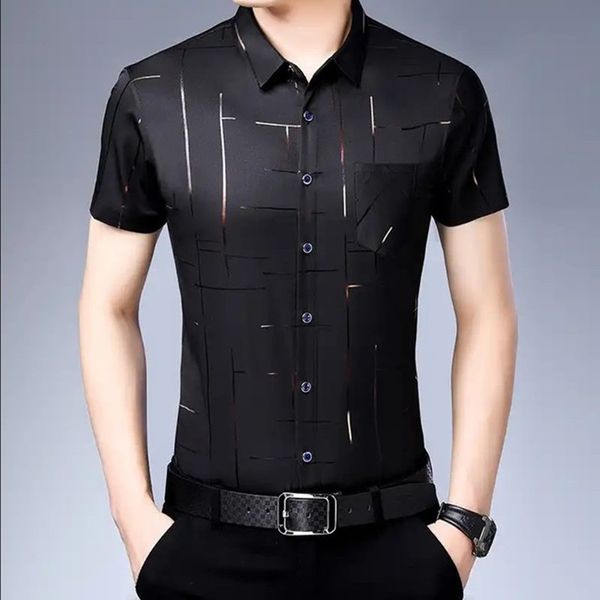 

summer men's plaid casual summer thin inch shirt, White;black