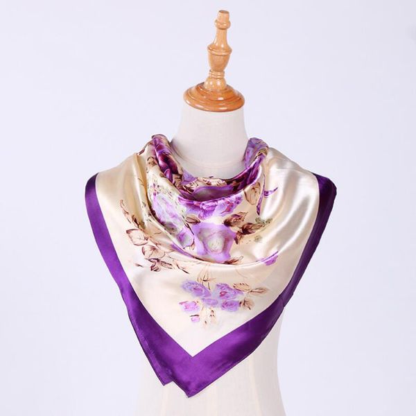 

women jacquard imitation silk ladeis scarves printed 90*90cm comfortable big square handkerchief ing