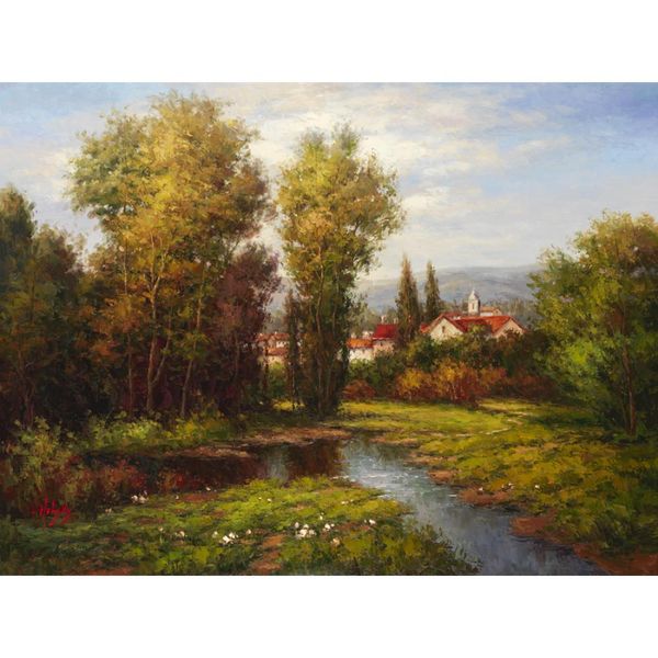 

beautiful oil painting landscapes italian river bend hand painted canvas artwork for dinning room