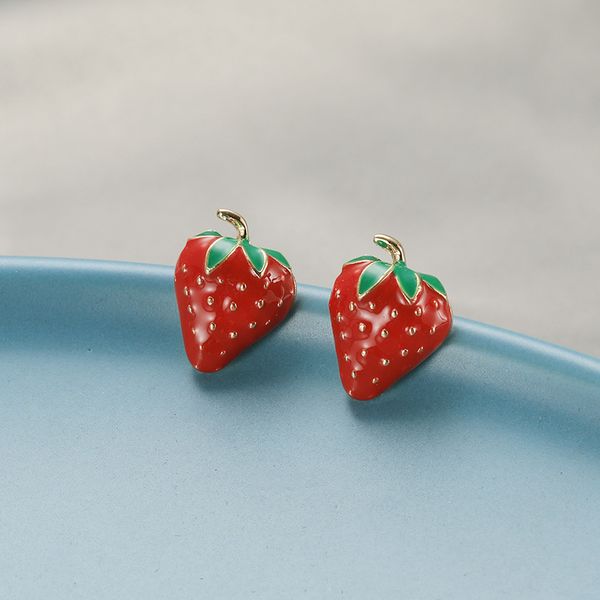 

s853 fashion jewelry s925 silver post earrings cute compact senior red strawberry stud earrings, Golden;silver