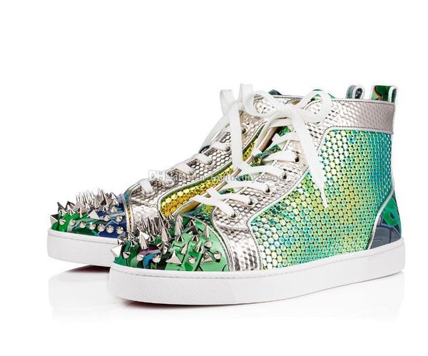 

многоцветная натуральная кожа заклепки квартиры пик шипы красное дно дизайнерские мужские stdded кроссовки мода прогулки платье свадьба повс, Black