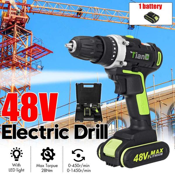 

48v dual speed electric screwdriver cordless drill mini wireless power driver dc with 1/2pcs rechargeable battery 3/8-inch