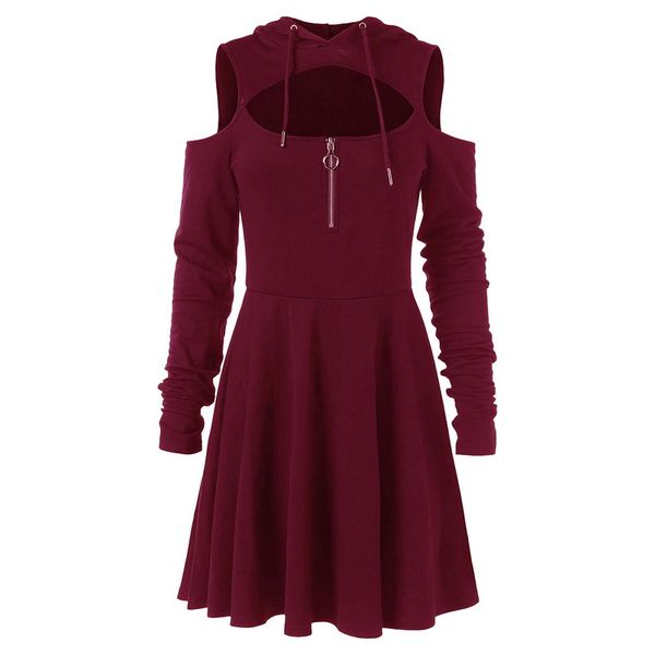 

heflashor 2018 hollow women pullover casual hoodies dress women off-shoulder tracksuit sweatshirt female slim hoody dress, Black;gray