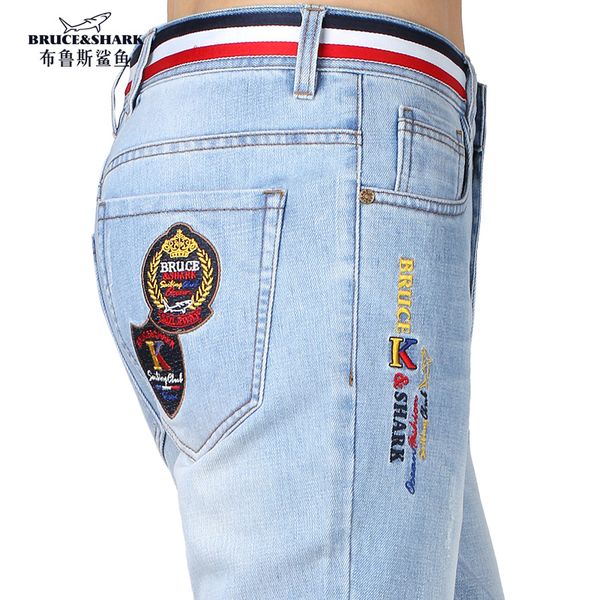 

stretch loose male jeans embroidery design straight leg man jeans casual fashion denim soften thicken cotton big size 42, Blue
