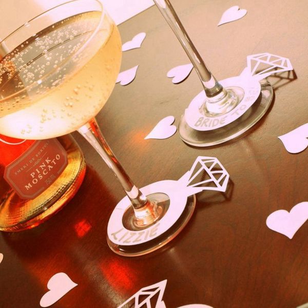 

50pcs diamond drink wine glass ring markers cards charms bachelorette bridal shower engagement party decorations tags