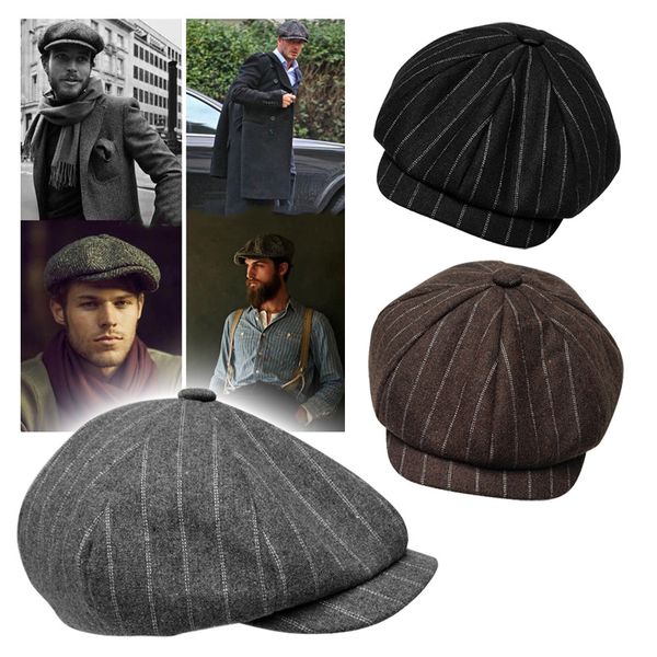 

fashion men berets autumn new vintage stripe cap women's casual pumpkin hat gatsby flat newsboy hats blm220, Blue;gray