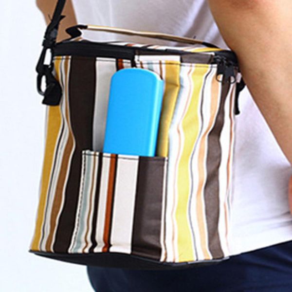 

cooler pouch accessories extra large office outdoor picnic lunch bag striped hiking waterproof storage camping thermal insulated, Blue;pink