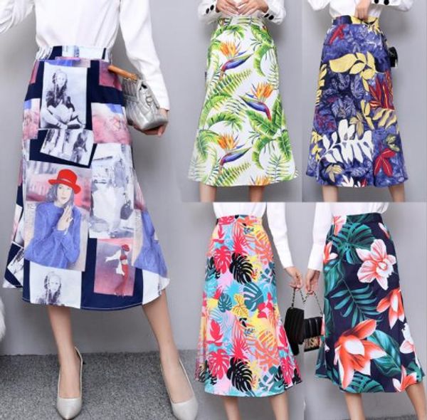 

женская линия desinger лето русалка юбка цветочные ff печать мода стиль женской одежды ol повседневная одежда, Black