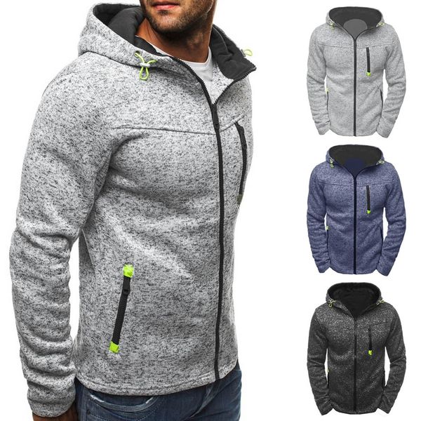 

new arrival fashion men winter slim hoodie warm hooded sweatshirt zipper up coat jacket outwear, Black