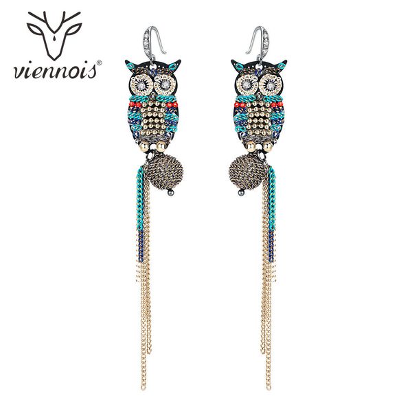 

viennois owl tassel earrings coffee gold color dangle earrings for women jewelry 2019, Silver