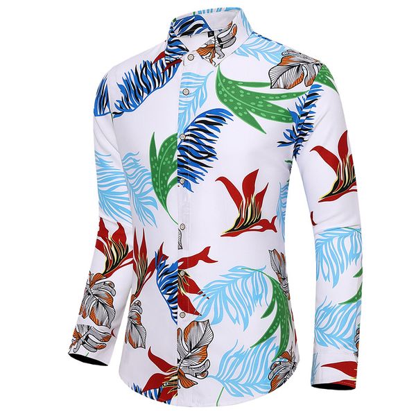 

e-baihui 2021 men's printed floral shirt men's autumn and winter new casual plus size shirt long sleeve men's shirt -7xl402, White;black