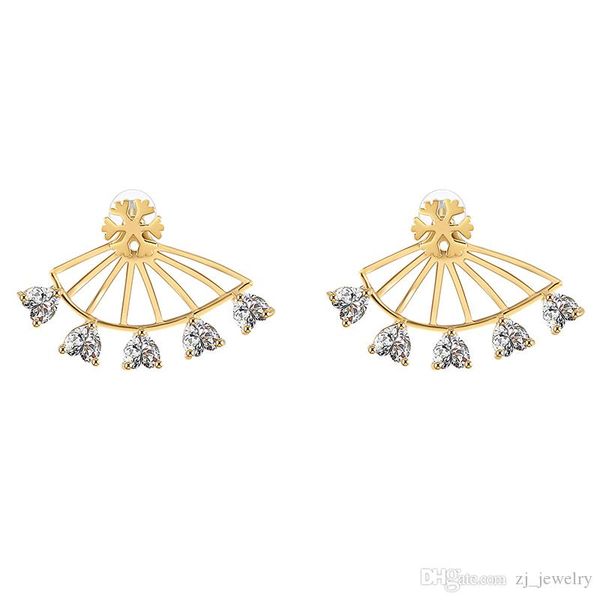 

exquisite fashion trend snowflake flowers gold color ladies girls copper zircon pendant earrings jewelry party wedding gifts, Golden;silver