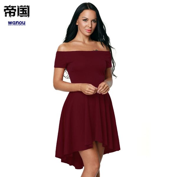 

summer elegance dress women lady wine red off-shoulder short sleeve front short back long new fashion party dress, White;black