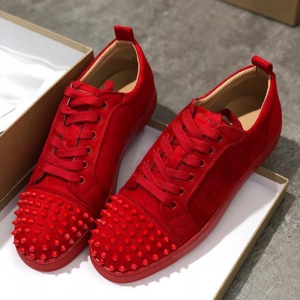 

2019 luxury sneaker studded spikes men trainers red bottom shoes grey new designer brand flats 100% genuine leather for a15, Black
