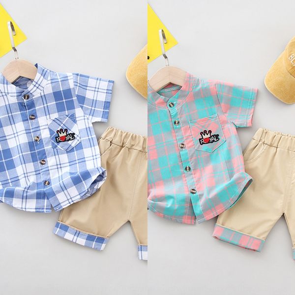 

o0rek 19 boys suit 0-1-2-3-4-5 years old small 19 short- two boy plaid short-sleeved pants two thin and medium children plaid short sleeved