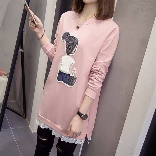 

2020 sequins women's loose large size cotton midi t-shirt women's long sleeve t-shirt dress dress, White